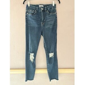 Good American Good Waist Crop Skinny Jeans Distressed Raw Hem Size 6/28